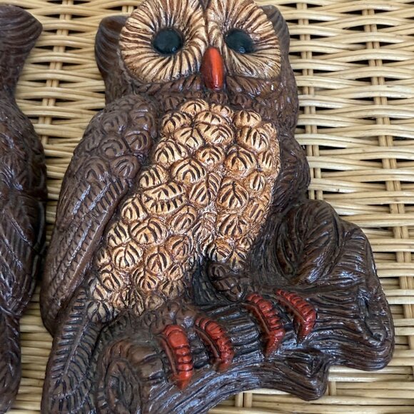 Vintage 70's Molded Foam Pair of Owls Wall Plaques Retro Boho - Picture 5 of 6